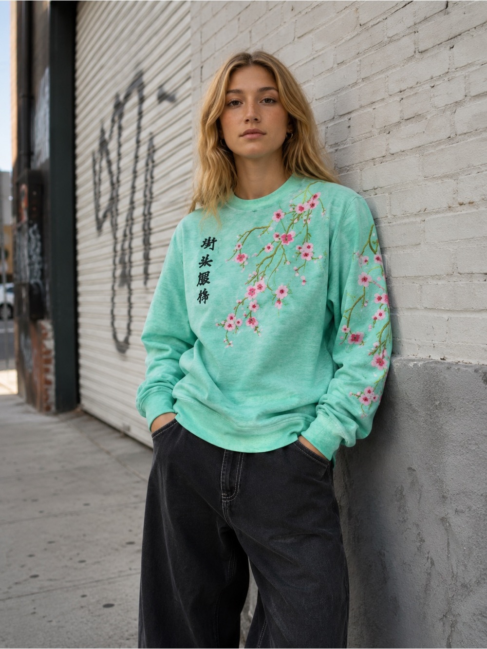 New - size L - Blind Rooster Streetwear Cherry Blossom Embroidered Sweatshirt